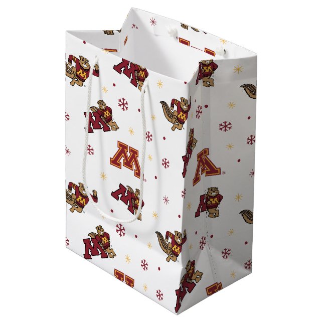 University of Minnesota Holiday Pattern Medium Gift Bag (Front Angled)