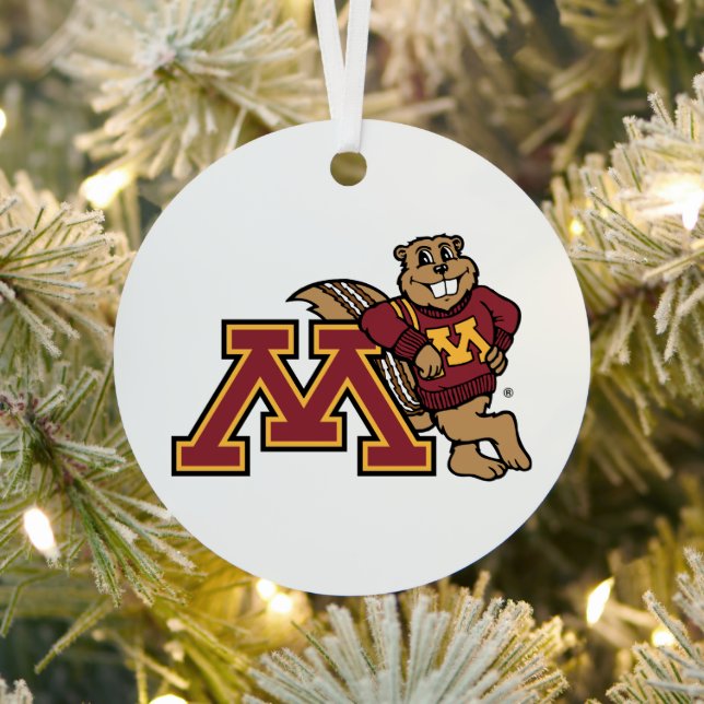 University of Minnesota Holiday Pattern Metal Ornament (Insitu)