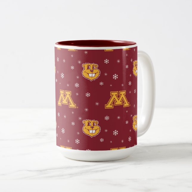 University of Minnesota Holiday Pattern Two-Tone Coffee Mug (Front Right)