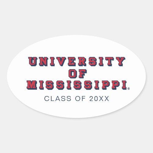 University of Mississippi  Block Type Oval Sticker