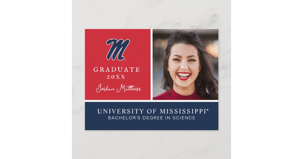 University of Mississippi | Script M Announcement Postcard | Zazzle