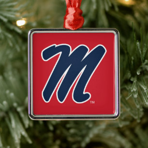 University of Mississippi   Script M Metal Ornament