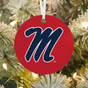 University of Mississippi   Script M Metal Ornament