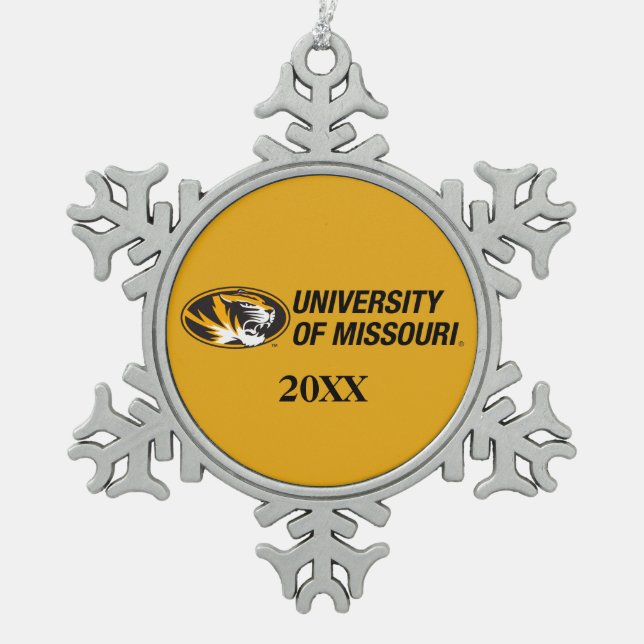 University of Missouri Tiger Snowflake Pewter Christmas Ornament (Front)