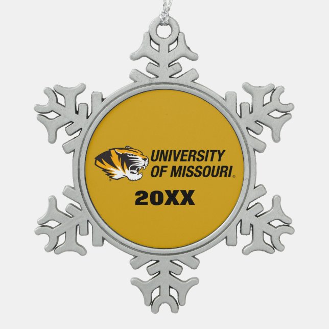 University of Missouri Tiger Snowflake Pewter Christmas Ornament (Front)