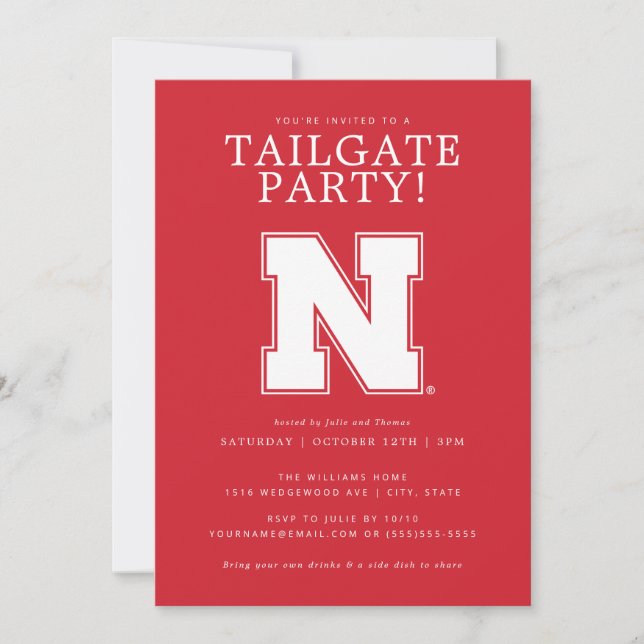 University of Nebraska Football Tailgate Party Invitation (Front)