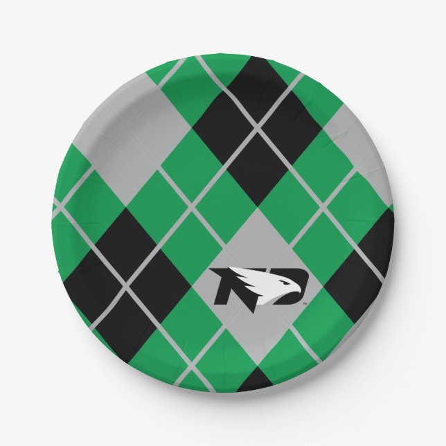 University of North Dakota Argyle Pattern Paper Plates (Front)