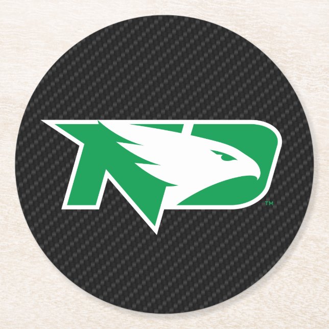 University of North Dakota Carbon Fiber Pattern Round Paper Coaster (Front)