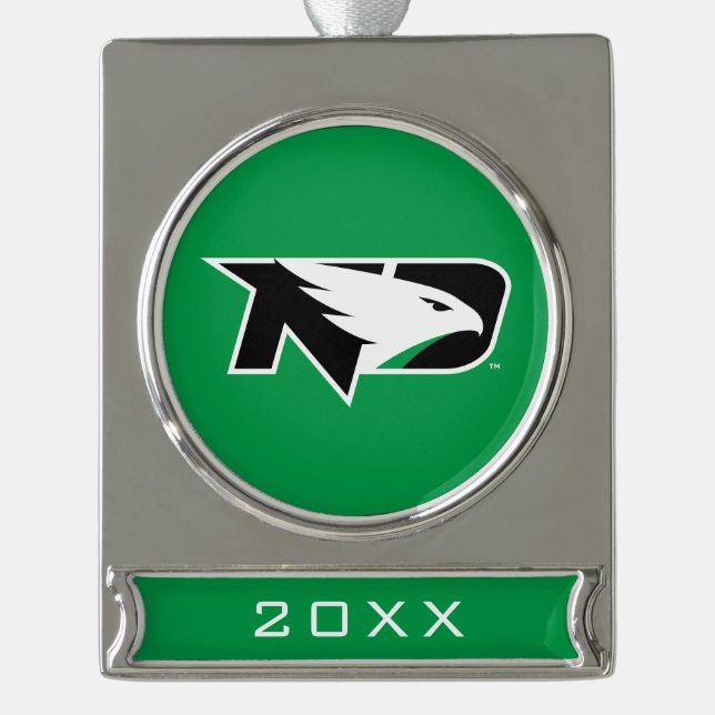 University of North Dakota Logo Silver Plated Banner Ornament (Front)