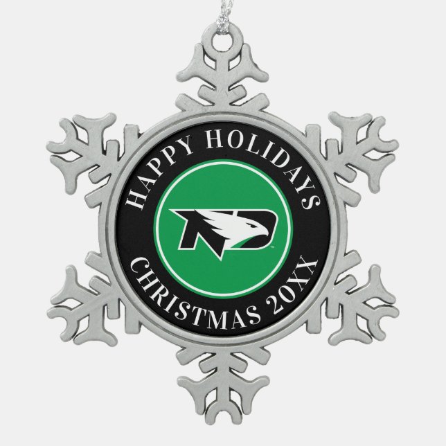 University of North Dakota Logo Snowflake Pewter Christmas Ornament (Front)
