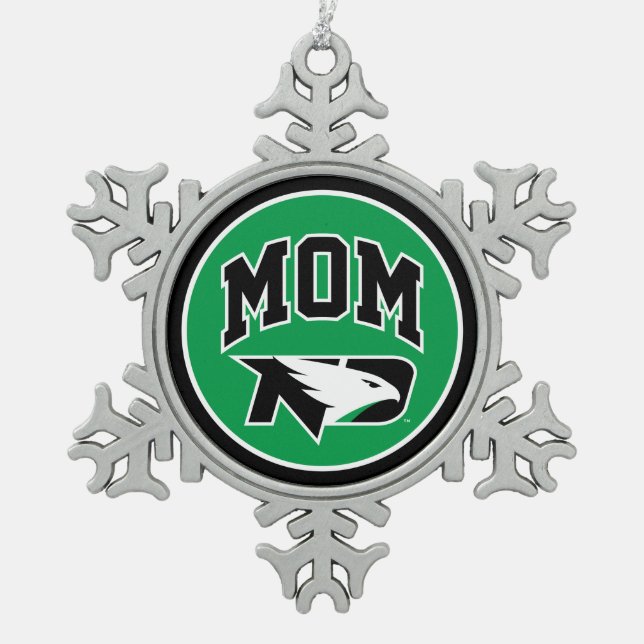 University of North Dakota Mom Snowflake Pewter Christmas Ornament (Front)
