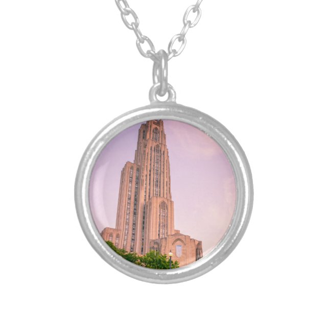 University of Pittsburgh Cathedral of Learning Can Silver Plated Necklace (Front)