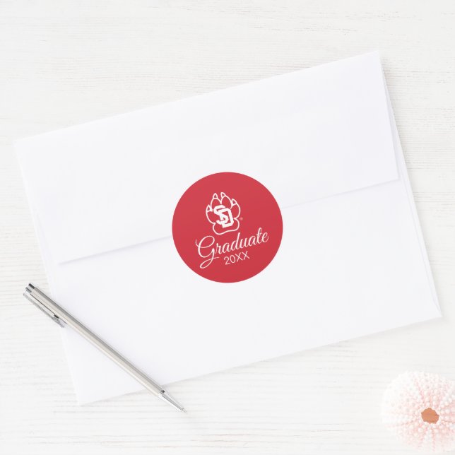 University of South Dakota Coyotes Graduation Classic Round Sticker (Envelope)