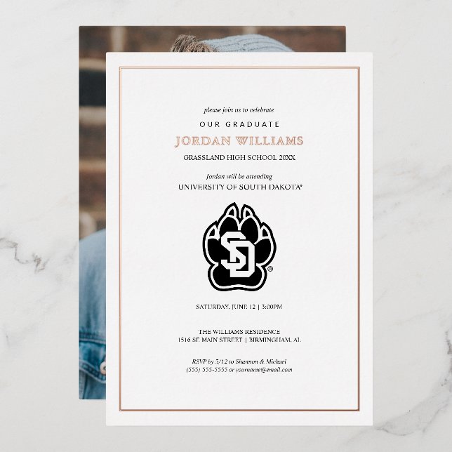 University of South Dakota Coyotes Graduation Foil Invitation (Front/Back)