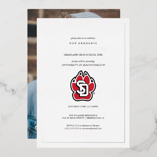 University of South Dakota Coyotes Graduation Foil Invitation (Front/Back)