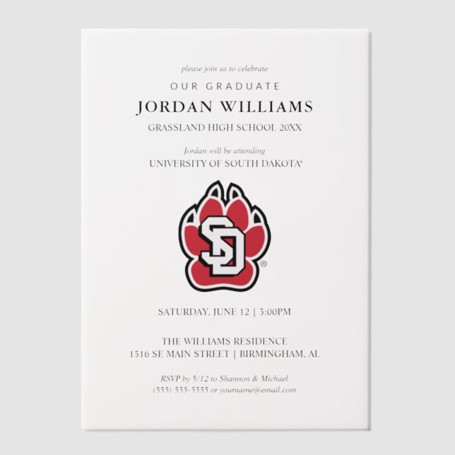University of South Dakota Coyotes Graduation Vellum Invitations (Front)