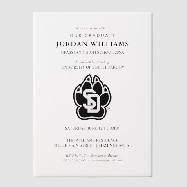 University of South Dakota Coyotes Graduation Vellum Invitations (Front)