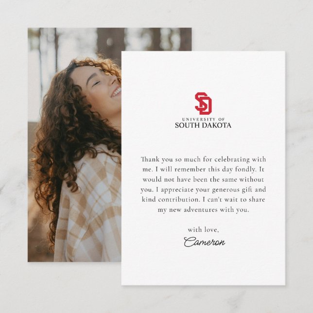 University of South Dakota Graduation Thank You Card (Front/Back)