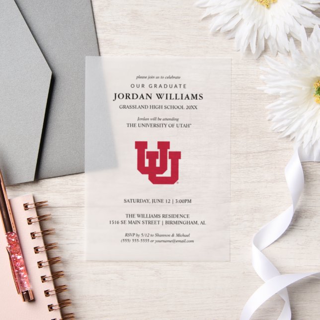 University of Utah Graduation Vellum Invitations (Wedding)