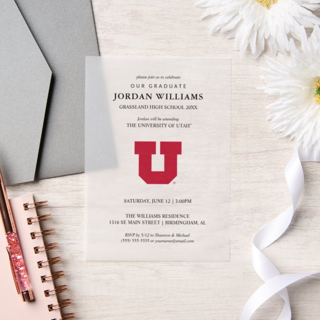 University of Utah Graduation Vellum Invitations (Wedding)