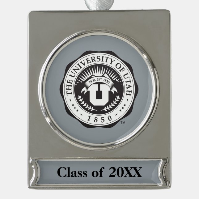 University of Utah Seal with Year Silver Plated Banner Ornament (Front)