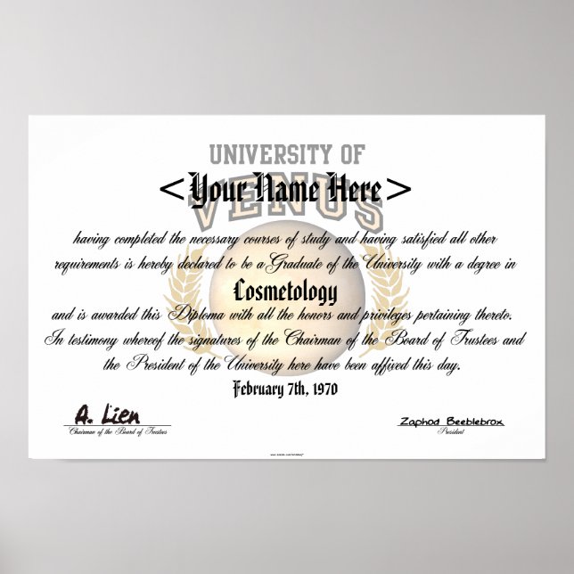 University of Venus Diploma Poster (Front)