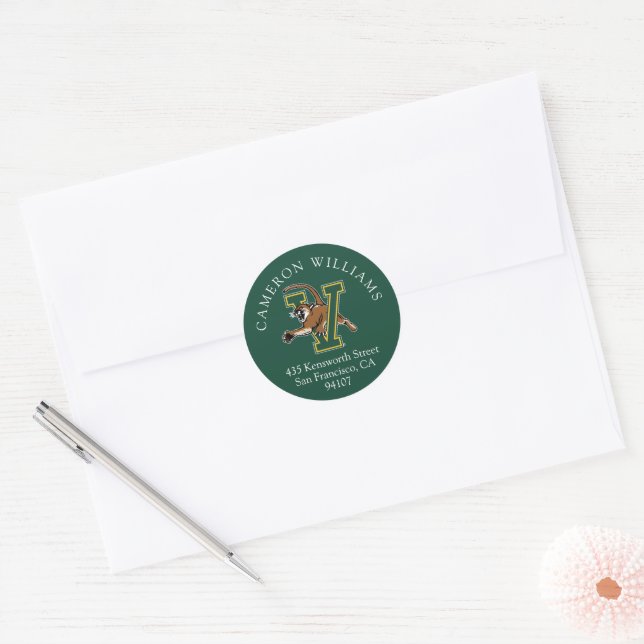 University of Vermont Catamount V Classic Round Sticker (Envelope)