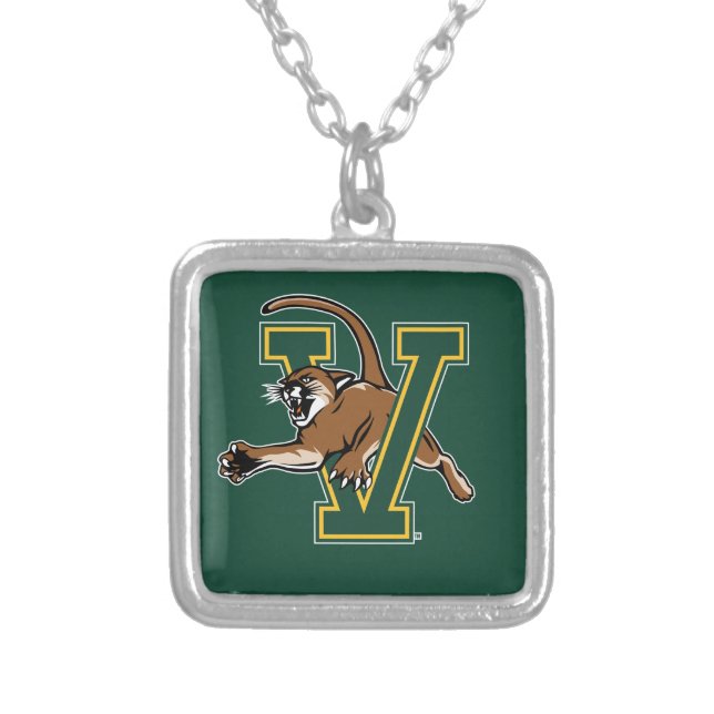 University of Vermont Catamount V Silver Plated Necklace (Front)
