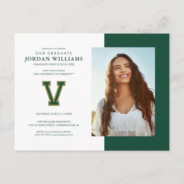 University of Vermont V Announcement Postcard (Front)