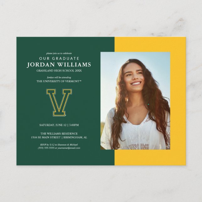 University of Vermont V Announcement Postcard (Front)