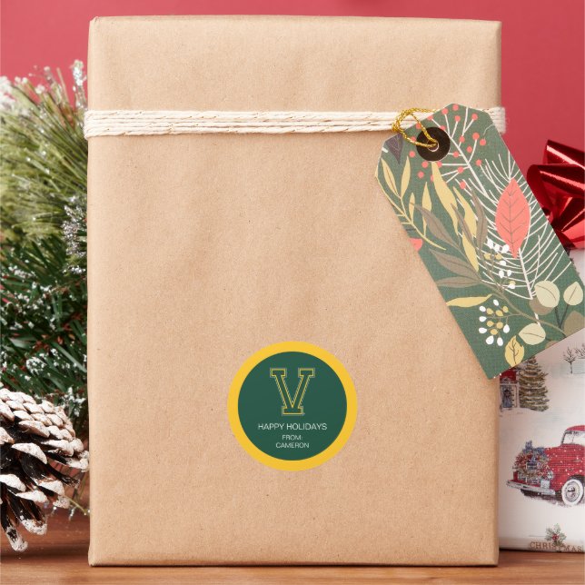 University of Vermont V Classic Round Sticker (Holiday)