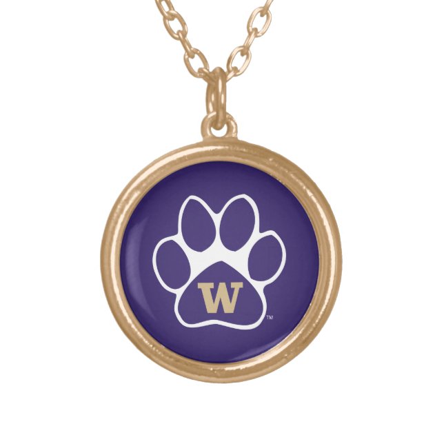 University of Washington Purple & Gold Husky Paw Gold Plated Necklace (Front)