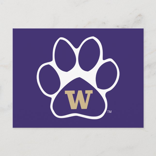 University of Washington Purple & Gold Husky Paw Postcard (Front)