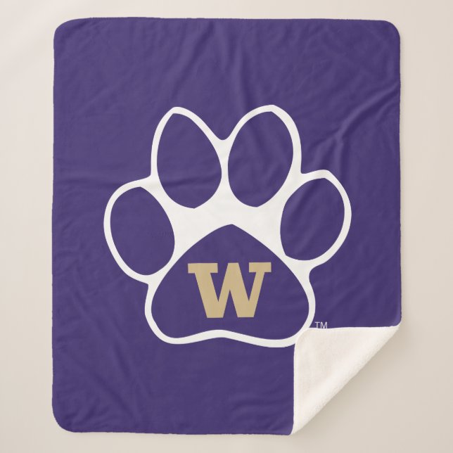 University of Washington Purple & Gold Husky Paw Sherpa Blanket (Front)