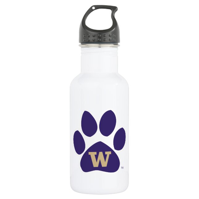 University of Washington Purple & Gold Husky Paw Stainless Steel Water Bottle (Front)