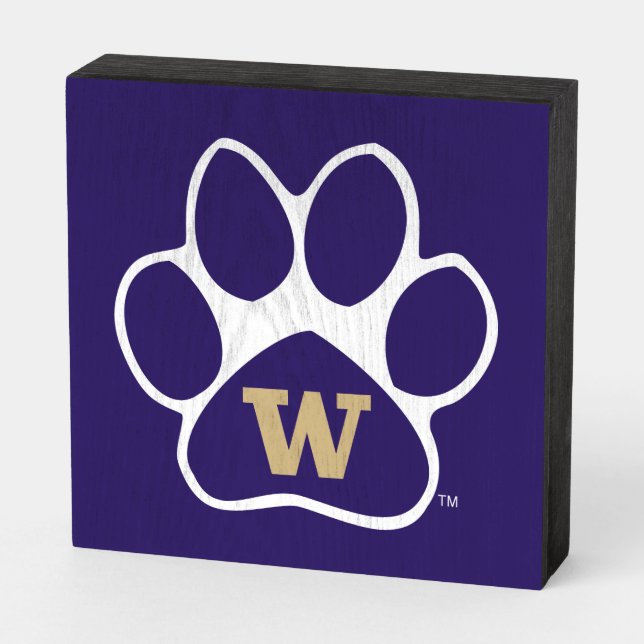 University of Washington Purple & Gold Husky Paw Wooden Box Sign (Angled Horizontal)