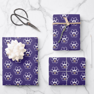 University of Washington Purple & Gold Husky Paw Wrapping Paper Sheets