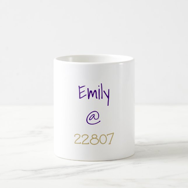 University Purple Gold Zip Code Custom Coffee Mug (Center)