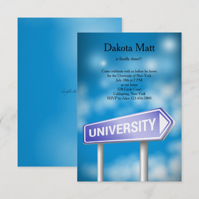 University Road Sign Party Invitation (Front/Back)