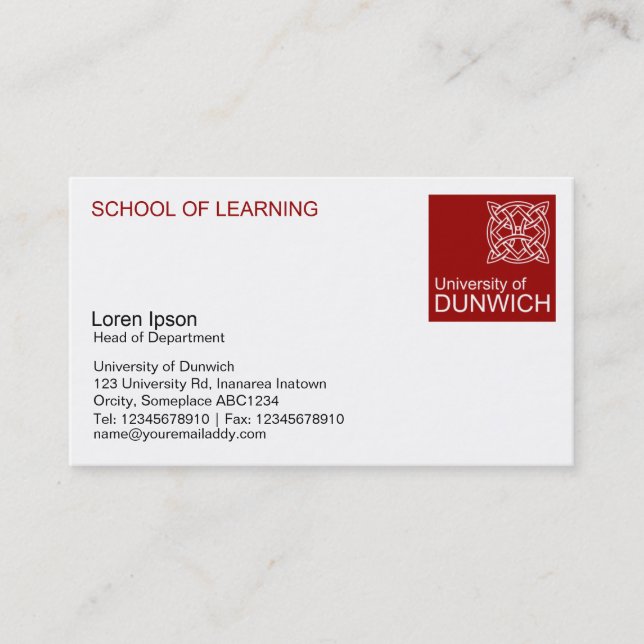 University Style - Maroon Business Card (Front)