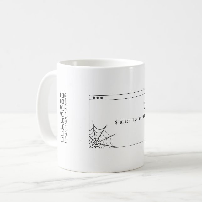 Unix command 'alias' funny coffee mug (Front Left)