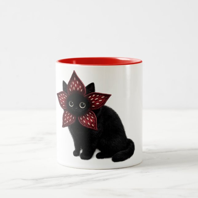 Unknown Monster Black Cat | Dark Fantasy Cat Art | Two-Tone Coffee Mug (Center)