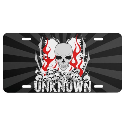 Unknown Stack of Skulls With Red Flames License Plate