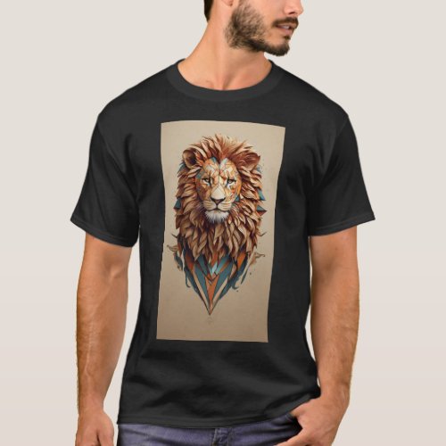 Unleash Celestial Roars with Geometric Lion Logos T_Shirt