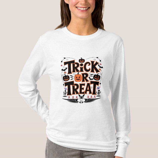 Unleash Halloween Fun with Trick or Treat Magic! T-Shirt (Front)