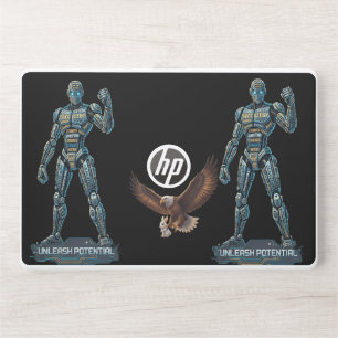 Unleash Potential – Futuristic Robot & Eagle Power HP Laptop Skin
