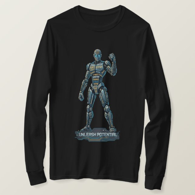 Unleash Potential – Futuristic Robot Long Sleeve S T-Shirt (Design Front)