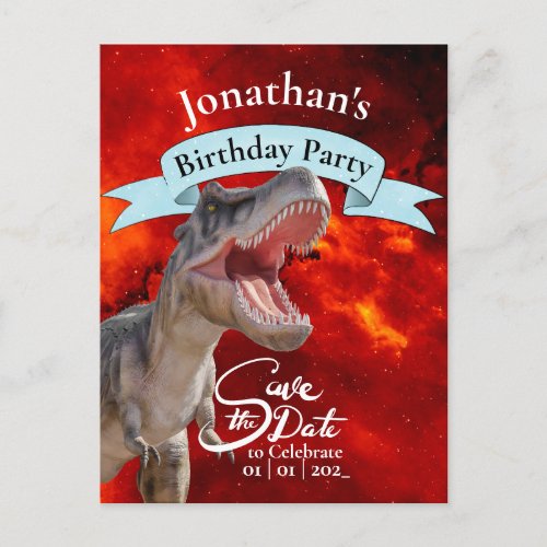 Unleash the Fiery Power of T_Rex in Jurassic  Boy  Postcard