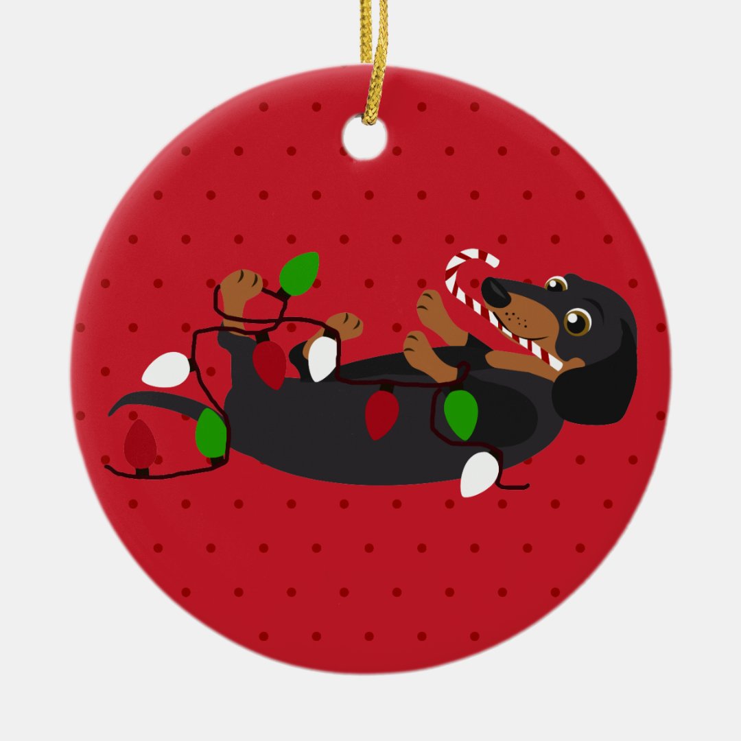 Unleash the Holiday Cheer Cute Dachshund Christmas Ceramic Ornament 