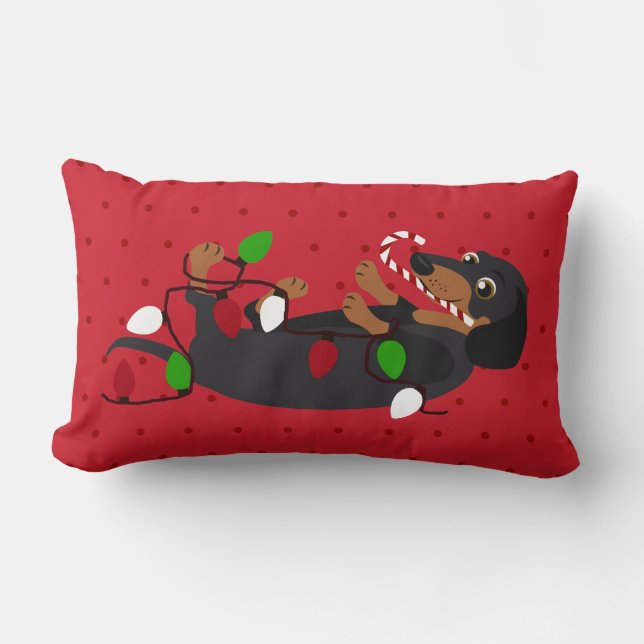 Unleash the Holiday Cheer Cute Dachshund Lumbar Pillow (Front)